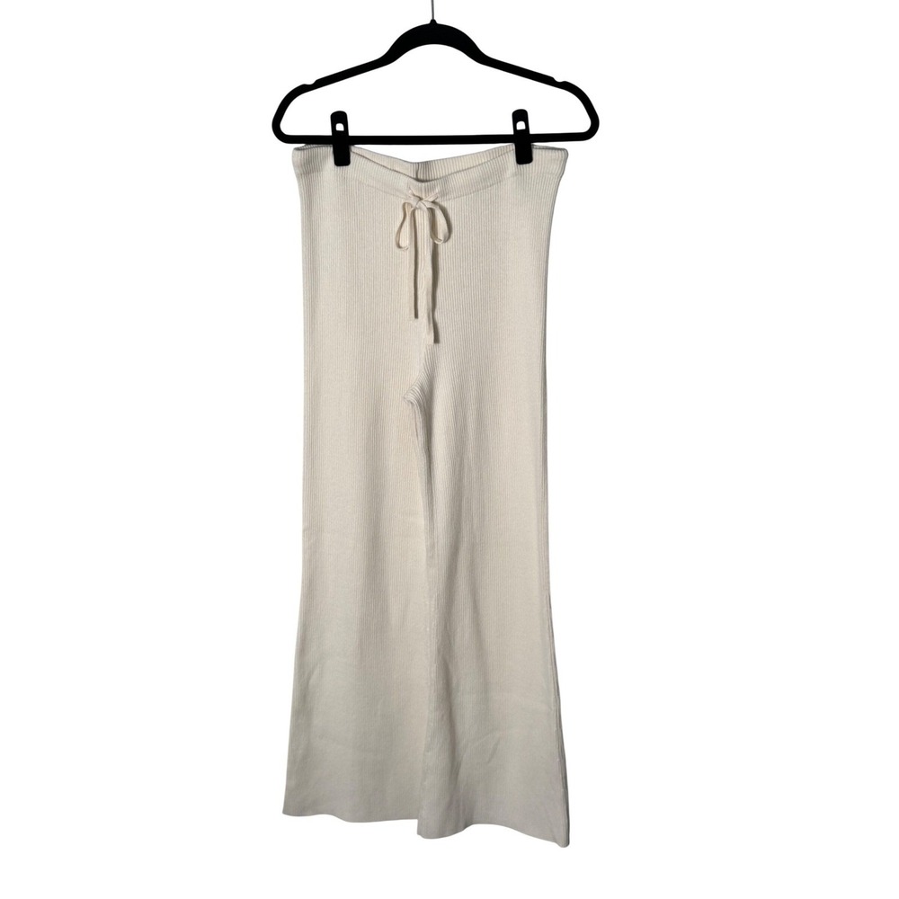 American Eagle Ribbed Knit Wide Leg Lounge Pants Cream Off-White Size L NEW